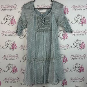 Bellambia dress ruffle tiered fitted crochet Italy Elegant Gray Polka Dot Dress